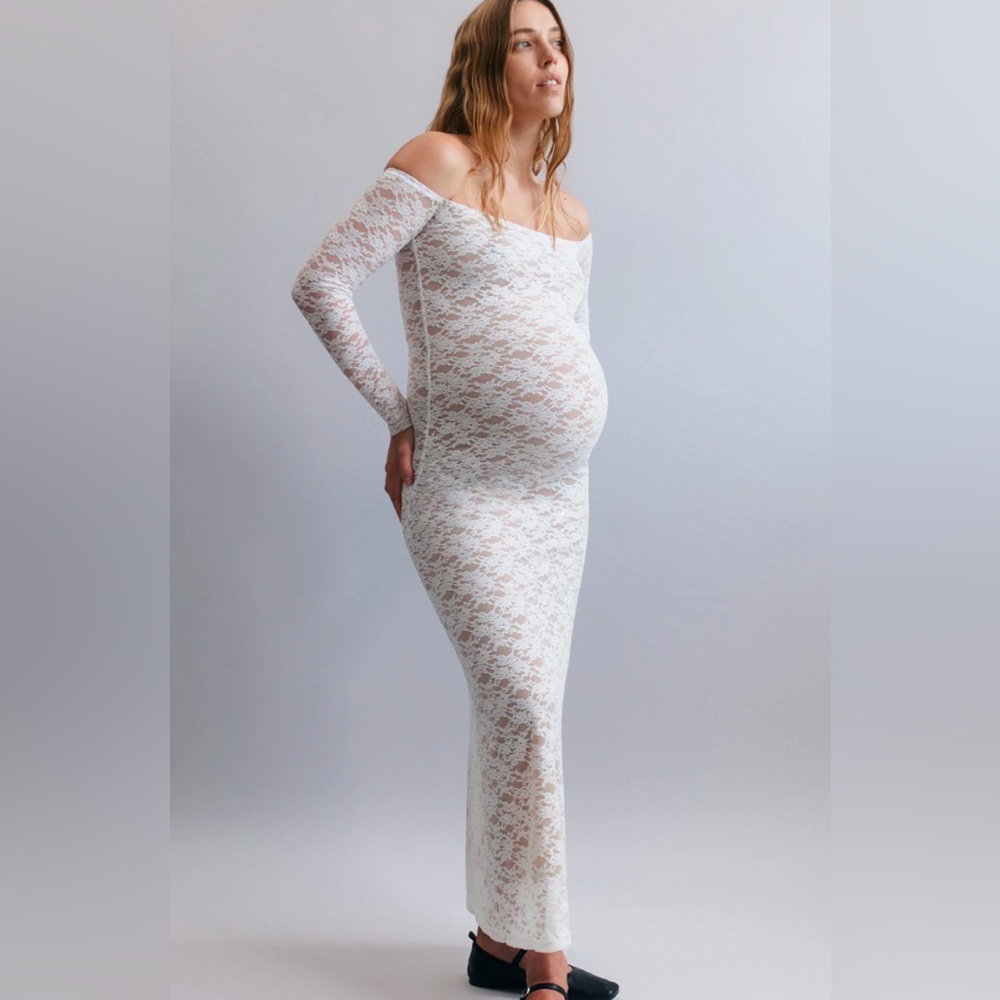 Bumpsuit Off the Shoulder Lace Maternity Dress - Small